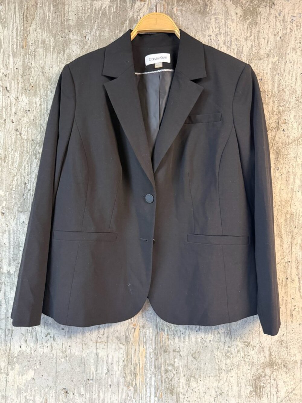 CALVIN KLEIN Women's Two Button Notch Lapel Long Sleeve Blazer Size 14W In Black